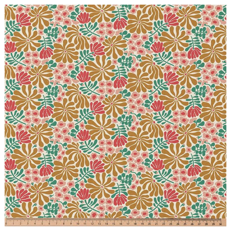 Algodón estampado BOEZI Verde / Rosa